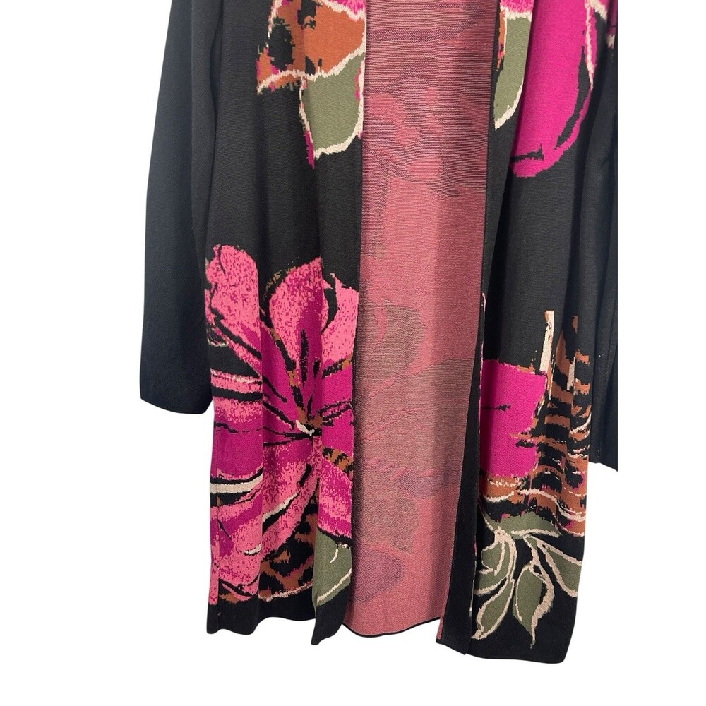 Chico’s Travelers Dark Floral Cardigan Womens 4 XL Black Pink Open Front Duster - Picture 4 of 13